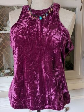 Anthropologie Racer Back Crushed Velvet Tank Top in Plum Pilcro